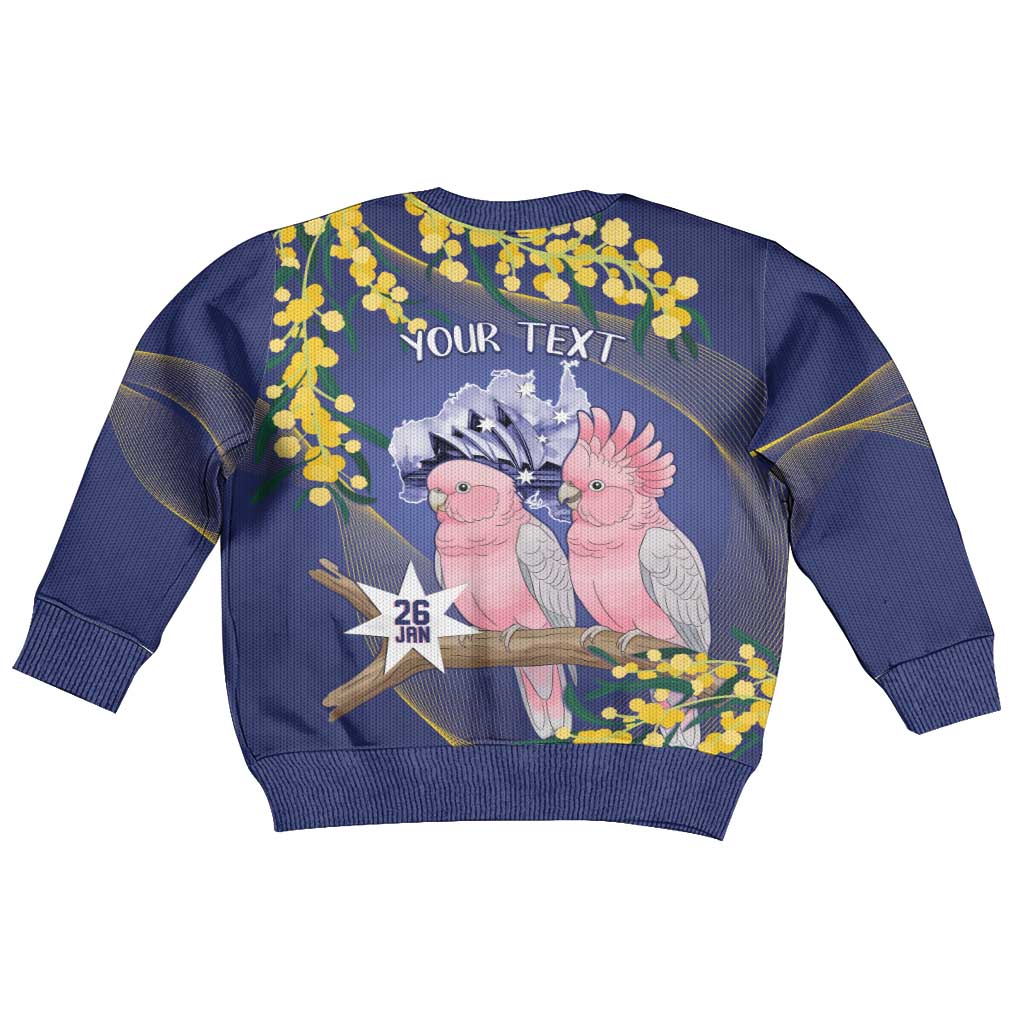 Personalised Pink Galah Australia Day Kid Ugly Christmas Sweater 26th January Golden Wattle Flag Color - Aussie Hoodie