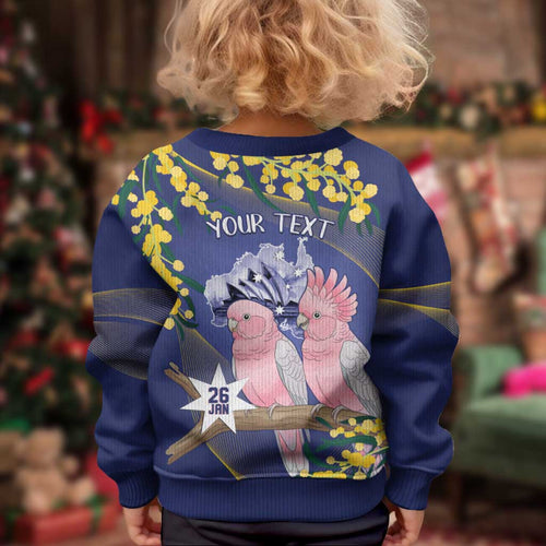 Personalised Pink Galah Australia Day Kid Ugly Christmas Sweater 26th January Golden Wattle Flag Color - Aussie Hoodie