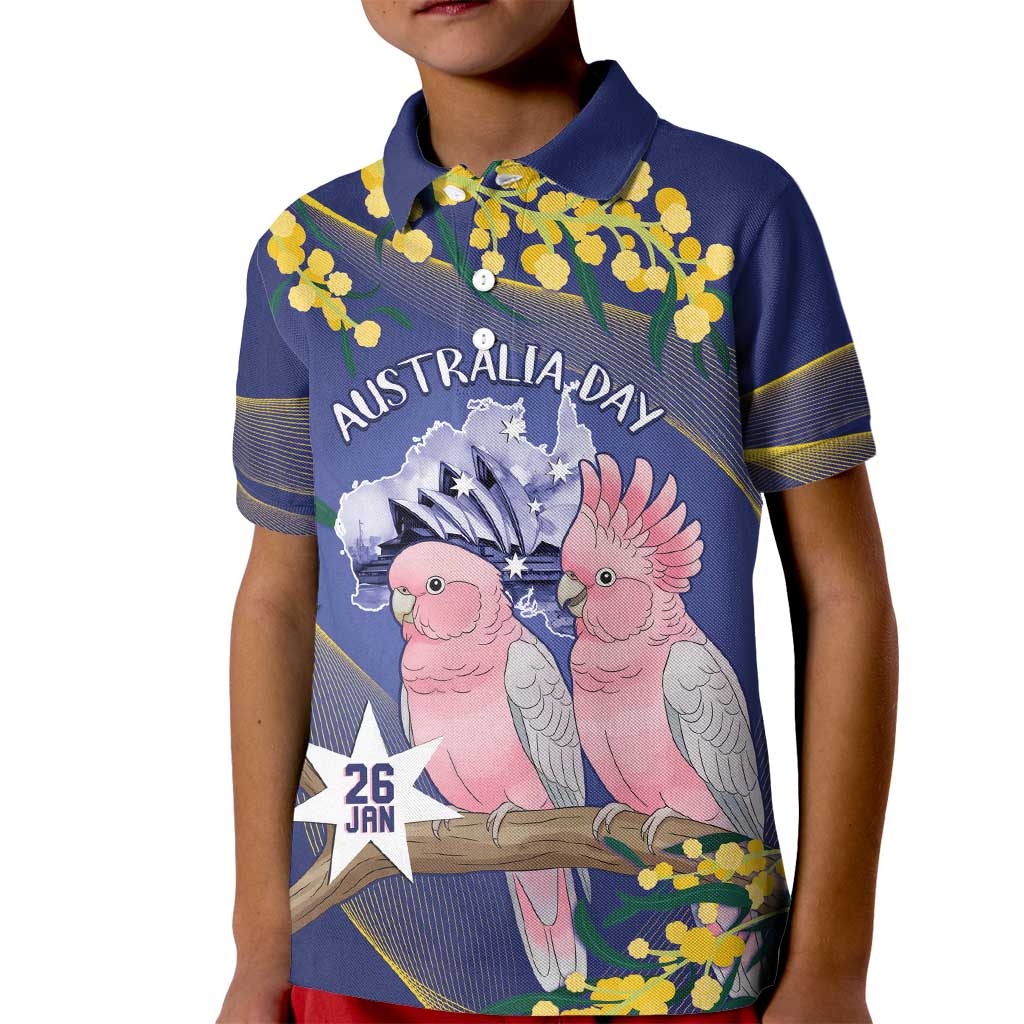 Personalised Pink Galah Australia Day Kid Polo Shirt 26th January Golden Wattle Flag Color - Aussie Hoodie