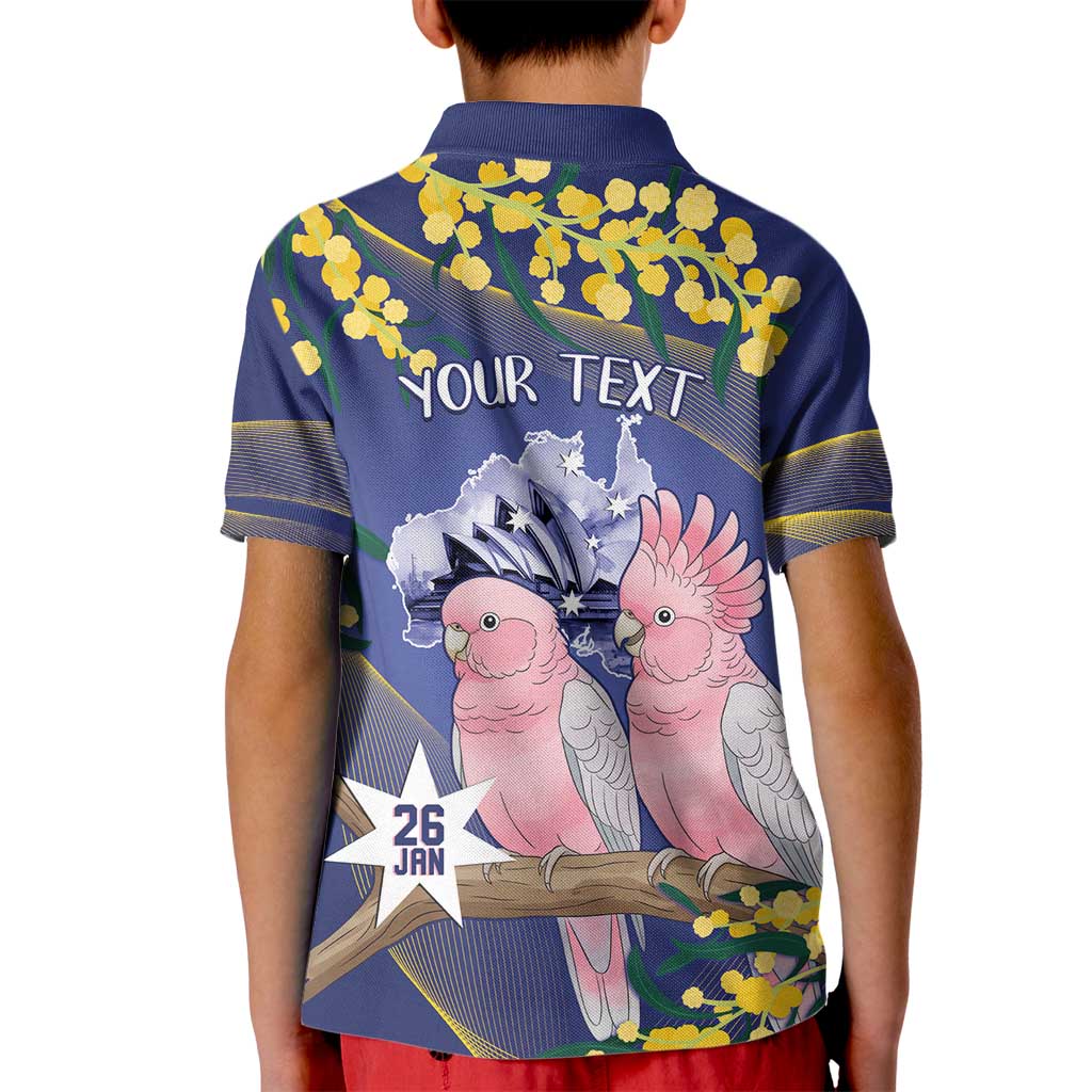 Personalised Pink Galah Australia Day Kid Polo Shirt 26th January Golden Wattle Flag Color - Aussie Hoodie