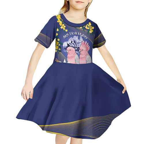 Personalised Pink Galah Australia Day Kid Short Sleeve Dress 26th January Golden Wattle Flag Color - Aussie Hoodie