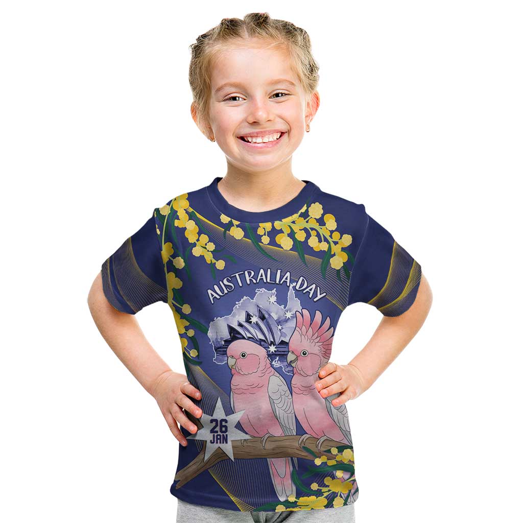 Personalised Pink Galah Australia Day Kid T Shirt 26th January Golden Wattle Flag Color - Aussie Hoodie