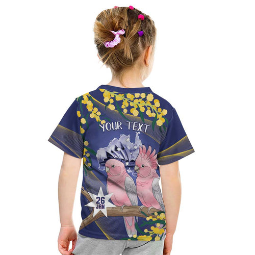 Personalised Pink Galah Australia Day Kid T Shirt 26th January Golden Wattle Flag Color - Aussie Hoodie