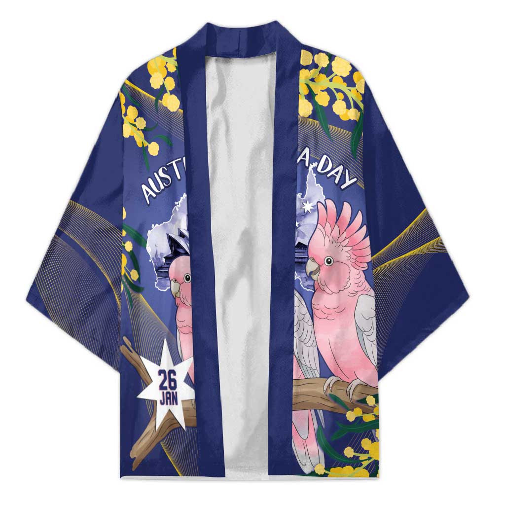 Personalised Pink Galah Australia Day Kimono 26th January Golden Wattle Flag Color - Aussie Hoodie