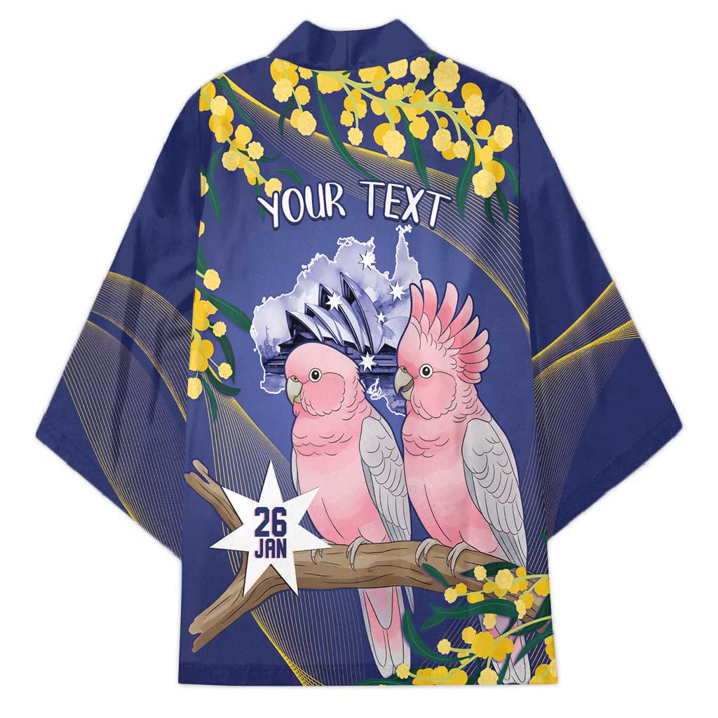 Personalised Pink Galah Australia Day Kimono 26th January Golden Wattle Flag Color - Aussie Hoodie