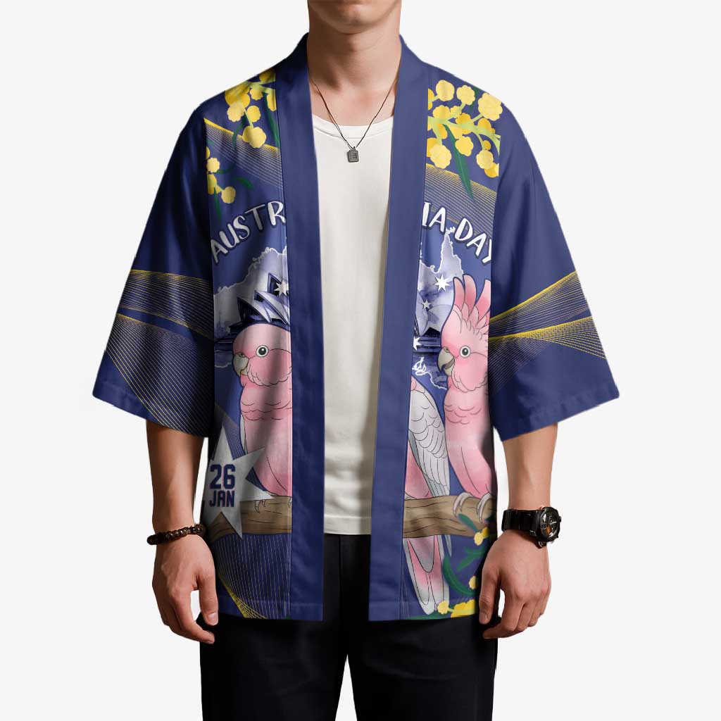 Personalised Pink Galah Australia Day Kimono 26th January Golden Wattle Flag Color - Aussie Hoodie