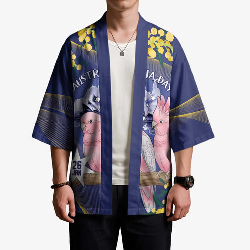 Personalised Pink Galah Australia Day Kimono 26th January Golden Wattle Flag Color - Aussie Hoodie
