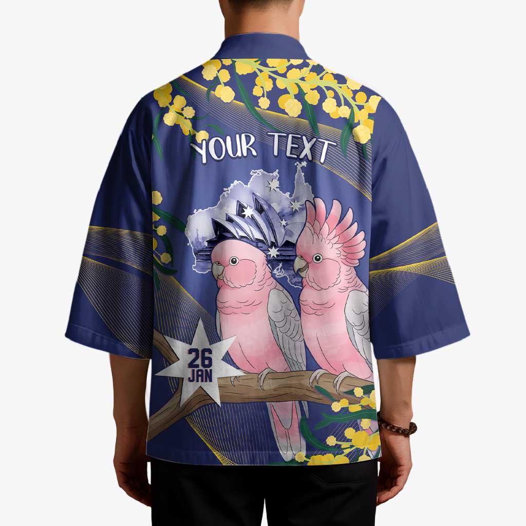 Personalised Pink Galah Australia Day Kimono 26th January Golden Wattle Flag Color - Aussie Hoodie