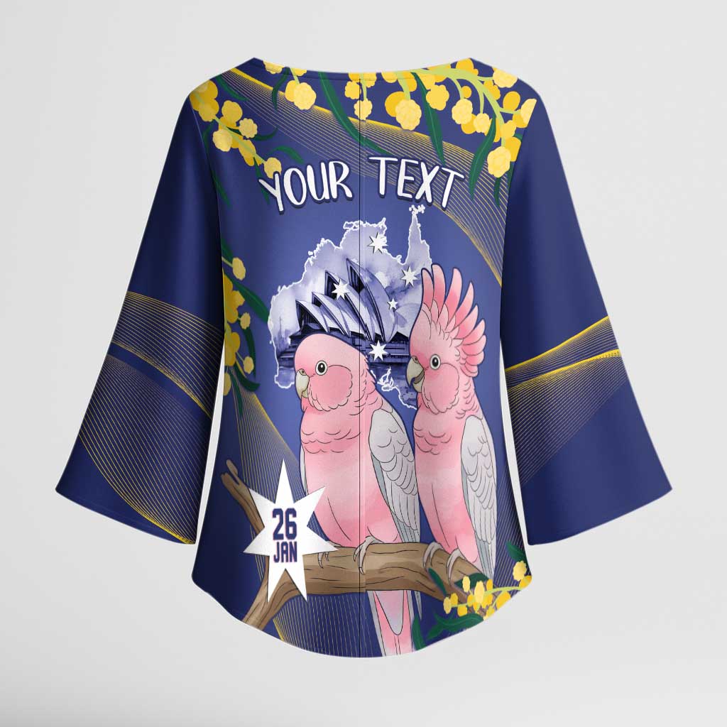 Personalised Pink Galah Australia Day Kimono Sleeve Blouse 26th January Golden Wattle Flag Color - Aussie Hoodie