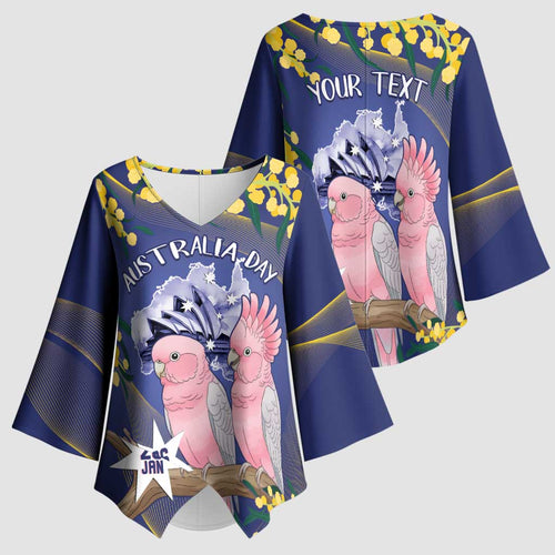 Personalised Pink Galah Australia Day Kimono Sleeve Blouse 26th January Golden Wattle Flag Color - Aussie Hoodie