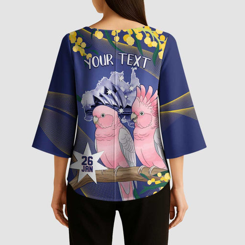 Personalised Pink Galah Australia Day Kimono Sleeve Blouse 26th January Golden Wattle Flag Color - Aussie Hoodie