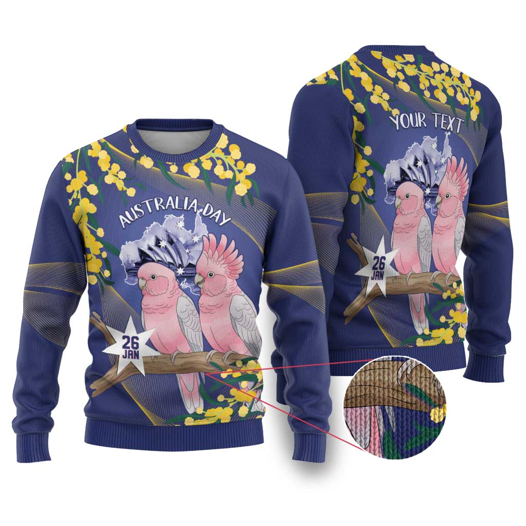 Personalised Pink Galah Australia Day Ugly Christmas Sweater 26th January Golden Wattle Flag Color - Aussie Hoodie