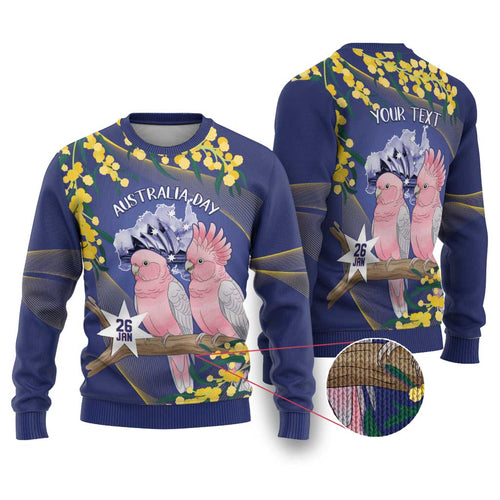 Personalised Pink Galah Australia Day Ugly Christmas Sweater 26th January Golden Wattle Flag Color - Aussie Hoodie