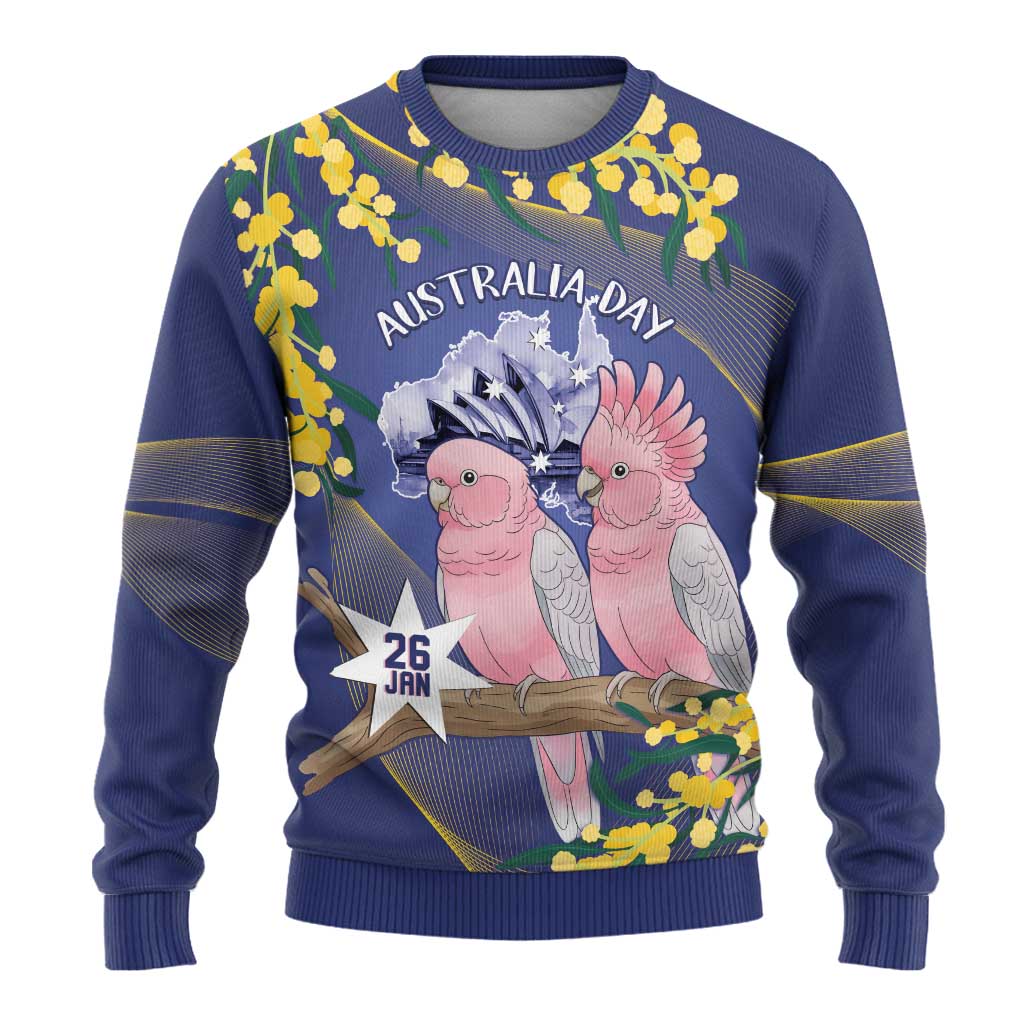 Personalised Pink Galah Australia Day Ugly Christmas Sweater 26th January Golden Wattle Flag Color - Aussie Hoodie