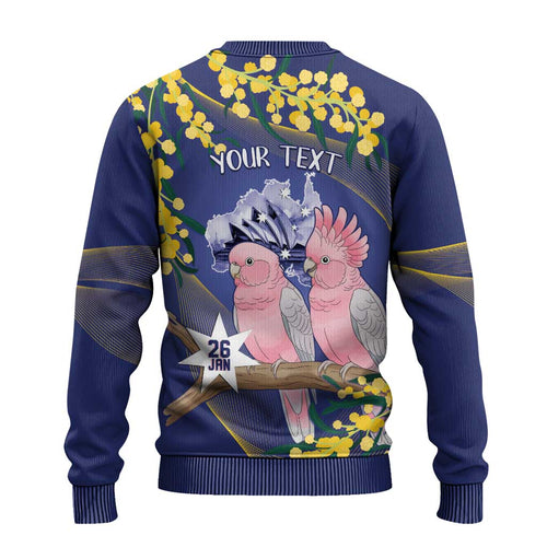 Personalised Pink Galah Australia Day Ugly Christmas Sweater 26th January Golden Wattle Flag Color - Aussie Hoodie