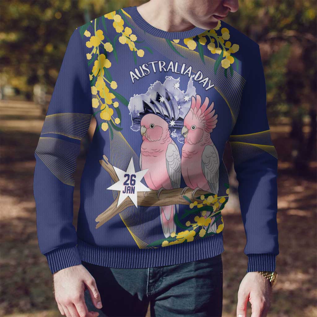 Personalised Pink Galah Australia Day Ugly Christmas Sweater 26th January Golden Wattle Flag Color - Aussie Hoodie