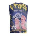 Personalised Pink Galah Australia Day Christmas Knitted V-Neck Vest 26th January Golden Wattle Flag Color - Aussie Hoodie