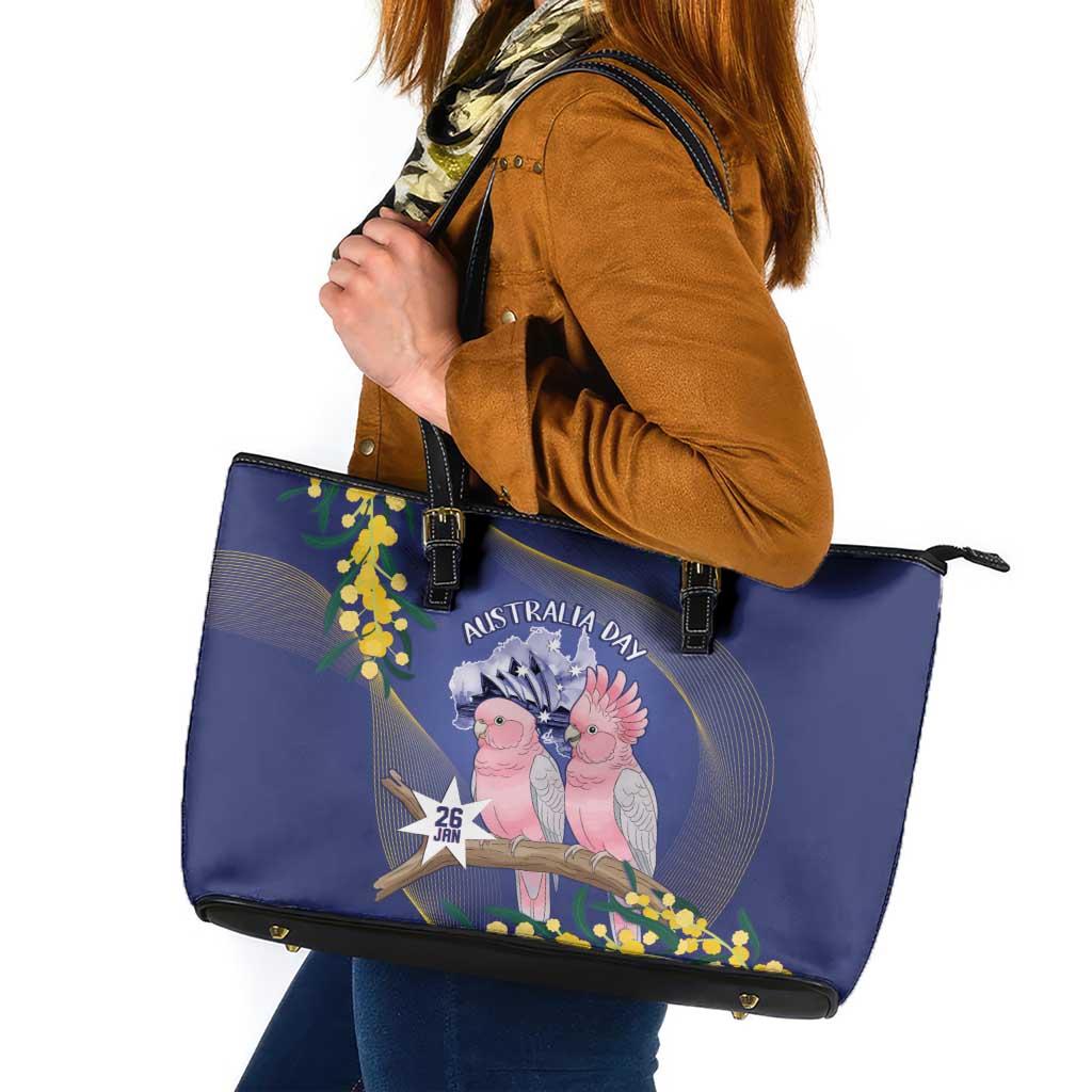 Pink Galah Australia Day Leather Tote Bag 26th January Golden Wattle Flag Color - Aussie Hoodie