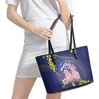 Pink Galah Australia Day Leather Tote Bag 26th January Golden Wattle Flag Color - Aussie Hoodie