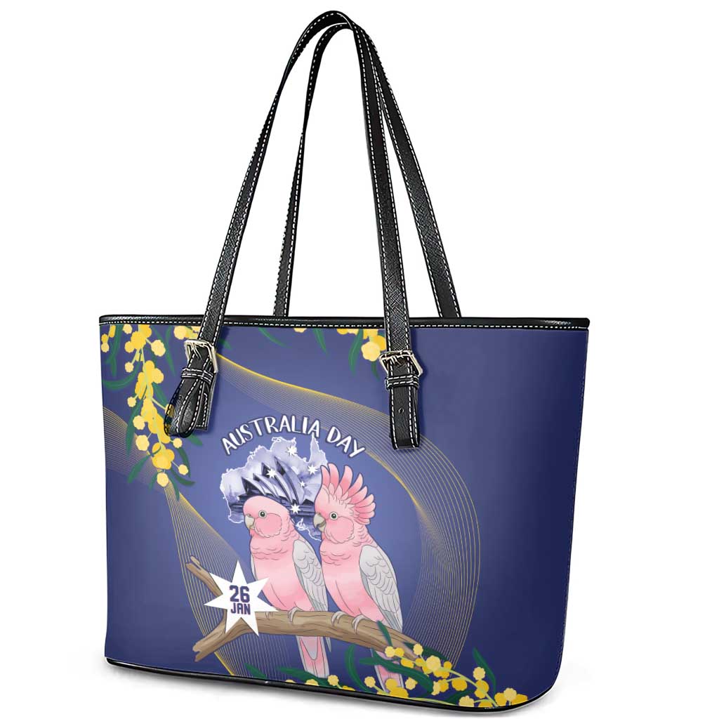 Pink Galah Australia Day Leather Tote Bag 26th January Golden Wattle Flag Color - Aussie Hoodie