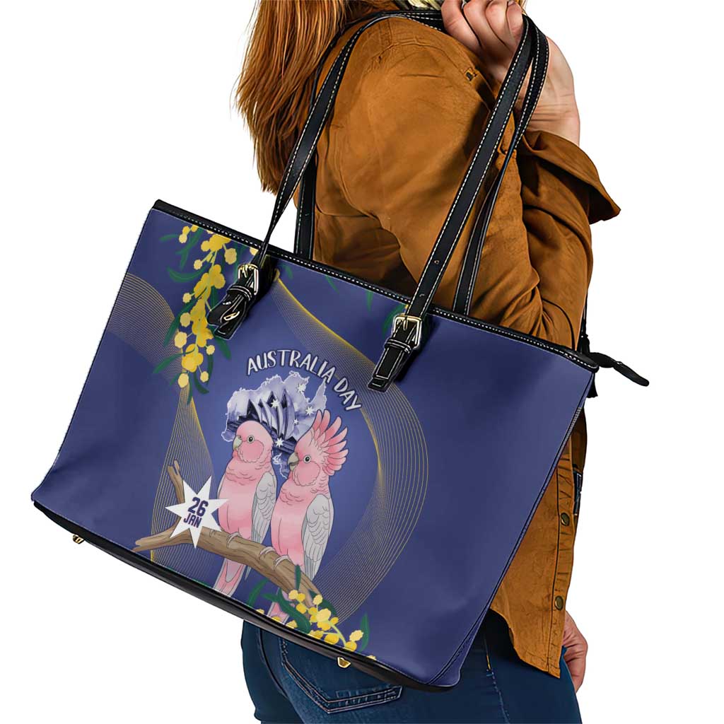 Pink Galah Australia Day Leather Tote Bag 26th January Golden Wattle Flag Color - Aussie Hoodie