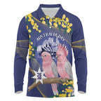 Personalised Pink Galah Australia Day Long Sleeve Polo Shirt 26th January Golden Wattle Flag Color - Aussie Hoodie