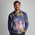 Personalised Pink Galah Australia Day Long Sleeve Polo Shirt 26th January Golden Wattle Flag Color - Aussie Hoodie