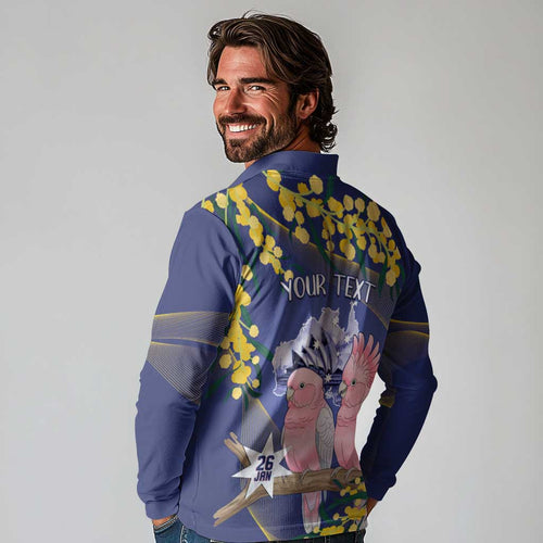 Personalised Pink Galah Australia Day Long Sleeve Polo Shirt 26th January Golden Wattle Flag Color - Aussie Hoodie