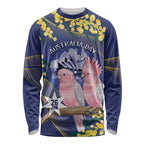 Personalised Pink Galah Australia Day Long Sleeve Shirt 26th January Golden Wattle Flag Color - Aussie Hoodie