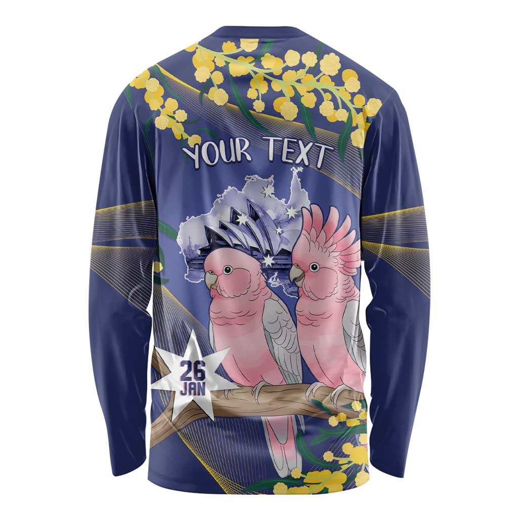Personalised Pink Galah Australia Day Long Sleeve Shirt 26th January Golden Wattle Flag Color - Aussie Hoodie