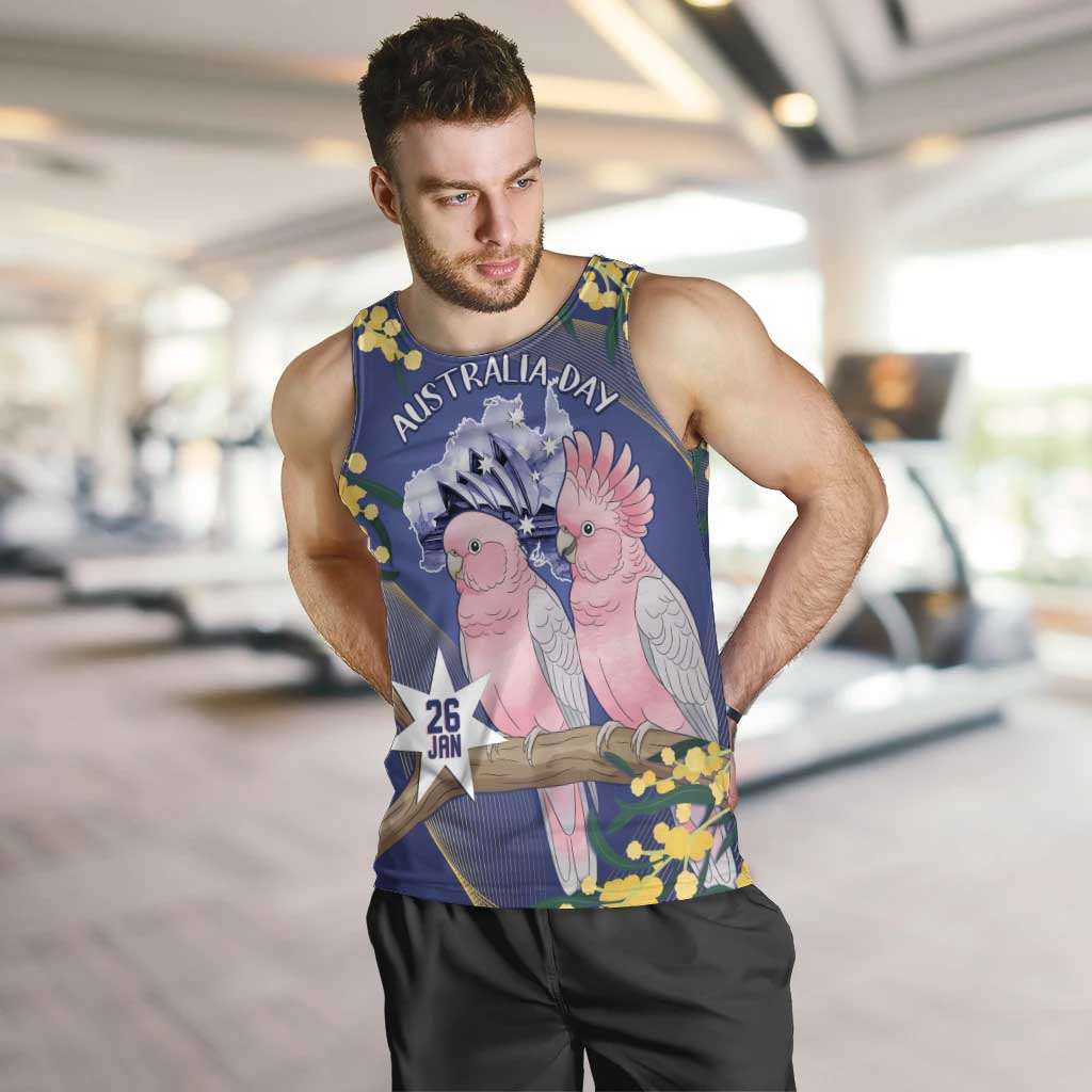 Personalised Pink Galah Australia Day Men Tank Top 26th January Golden Wattle Flag Color - Aussie Hoodie