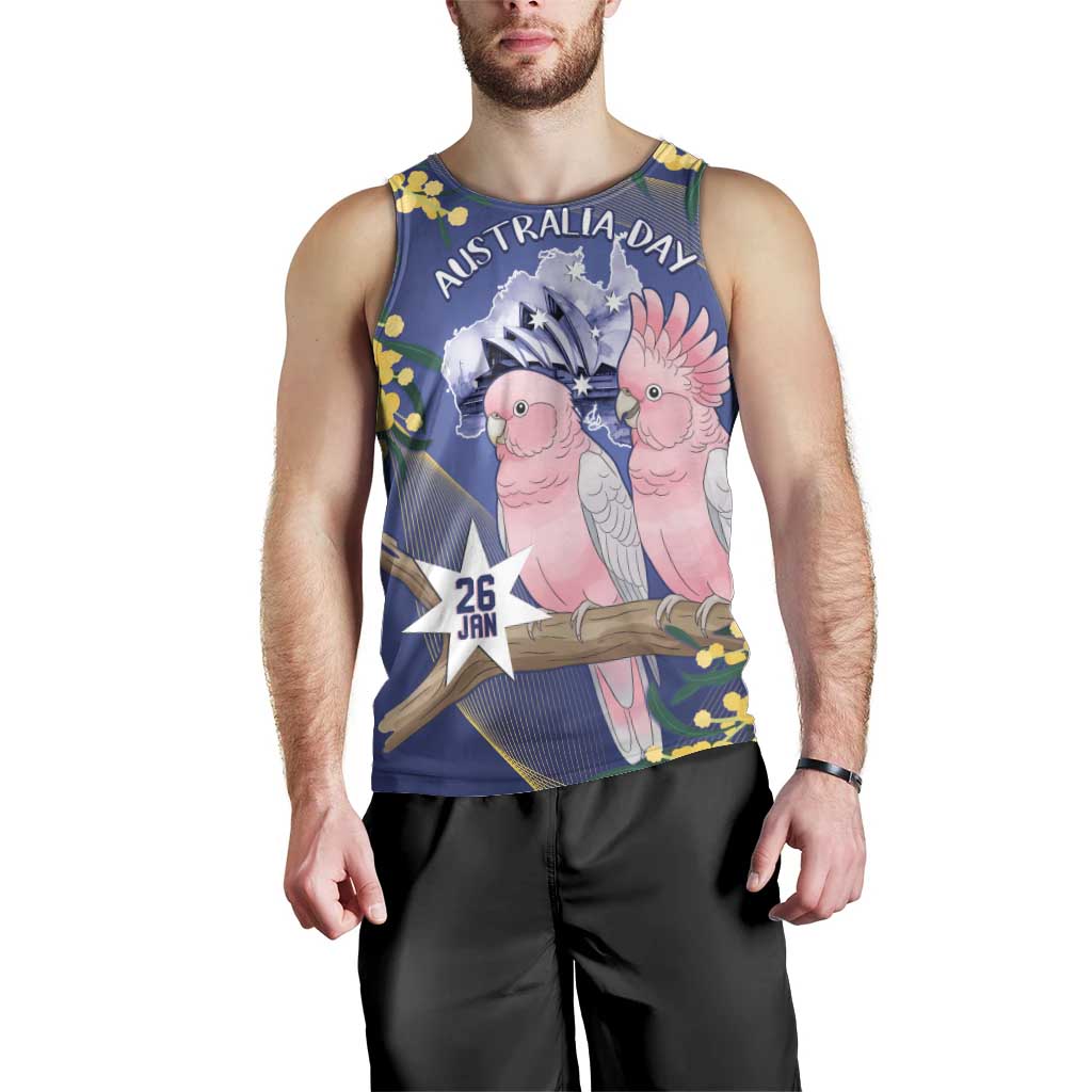 Personalised Pink Galah Australia Day Men Tank Top 26th January Golden Wattle Flag Color - Aussie Hoodie