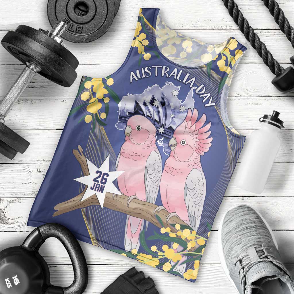 Personalised Pink Galah Australia Day Men Tank Top 26th January Golden Wattle Flag Color - Aussie Hoodie