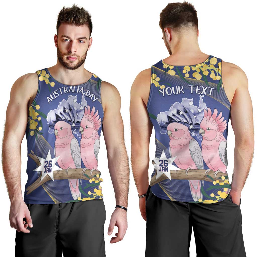 Personalised Pink Galah Australia Day Men Tank Top 26th January Golden Wattle Flag Color - Aussie Hoodie