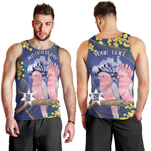Personalised Pink Galah Australia Day Men Tank Top 26th January Golden Wattle Flag Color - Aussie Hoodie