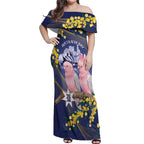 Personalised Pink Galah Australia Day Off Shoulder Maxi Dress 26th January Golden Wattle Flag Color - Aussie Hoodie