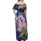 Personalised Pink Galah Australia Day Off Shoulder Maxi Dress 26th January Golden Wattle Flag Color - Aussie Hoodie
