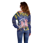 Personalised Pink Galah Australia Day Off Shoulder Sweater 26th January Golden Wattle Flag Color - Aussie Hoodie