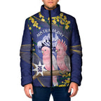 Personalised Pink Galah Australia Day Padded Jacket 26th January Golden Wattle Flag Color - Aussie Hoodie