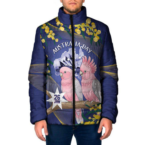 Personalised Pink Galah Australia Day Padded Jacket 26th January Golden Wattle Flag Color - Aussie Hoodie