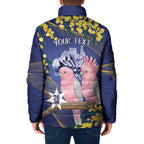 Personalised Pink Galah Australia Day Padded Jacket 26th January Golden Wattle Flag Color - Aussie Hoodie