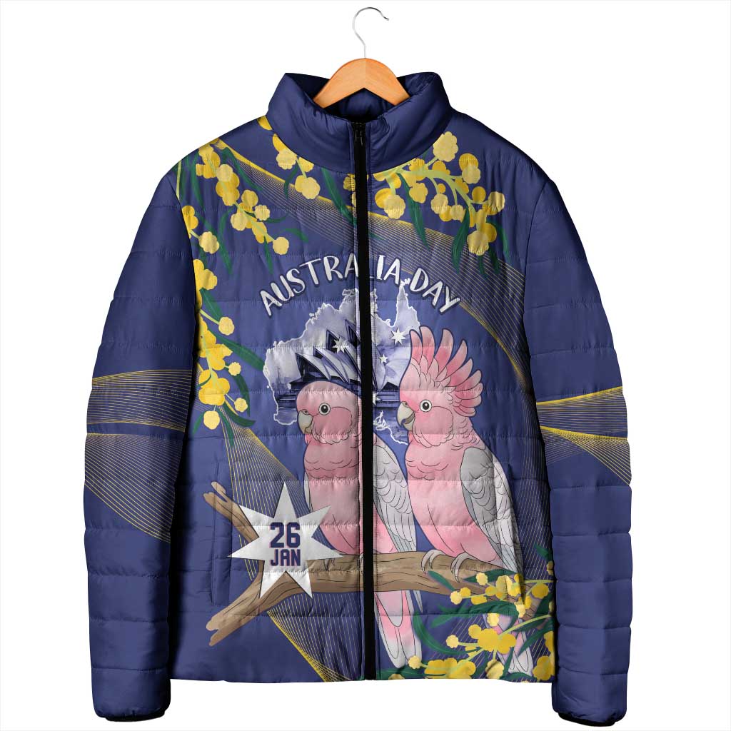 Personalised Pink Galah Australia Day Padded Jacket 26th January Golden Wattle Flag Color - Aussie Hoodie
