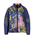 Personalised Pink Galah Australia Day Padded Jacket 26th January Golden Wattle Flag Color - Aussie Hoodie