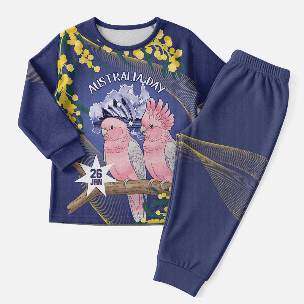 Personalised Pink Galah Australia Day Christmas Pajama Set 26th January Golden Wattle Flag Color - Aussie Hoodie