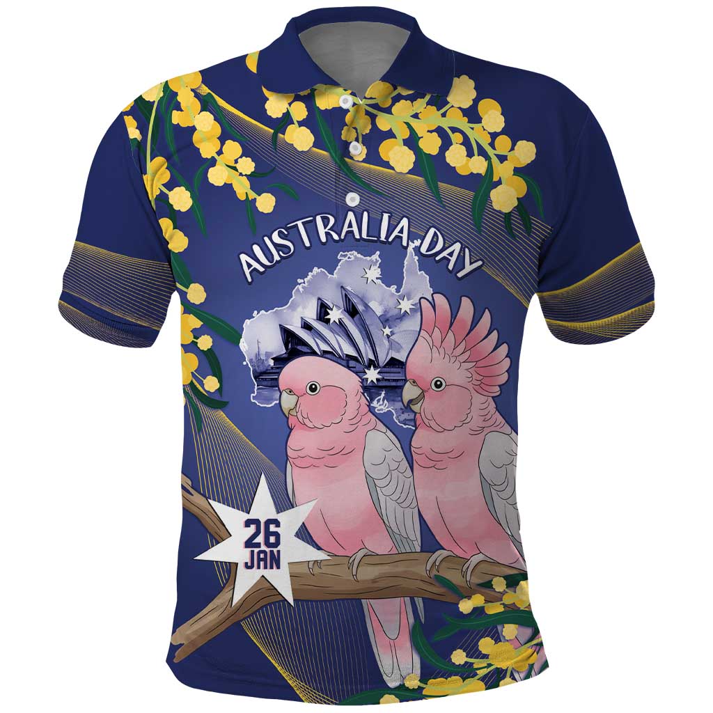 Personalised Pink Galah Australia Day Polo Shirt 26th January Golden Wattle Flag Color - Aussie Hoodie