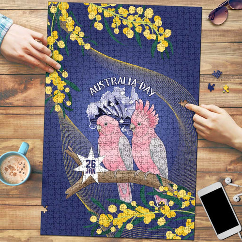 Pink Galah Australia Day Puzzle 26th January Golden Wattle Flag Color - Aussie Hoodie