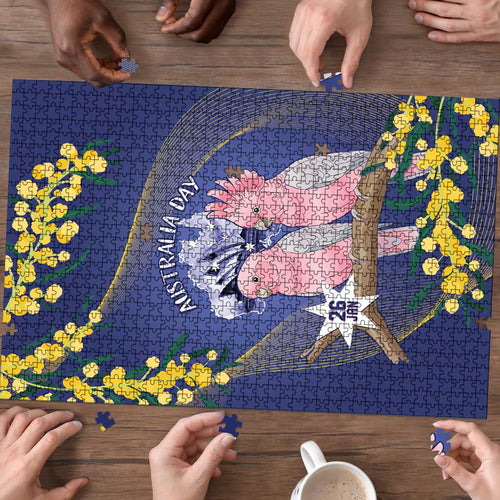 Pink Galah Australia Day Puzzle 26th January Golden Wattle Flag Color - Aussie Hoodie