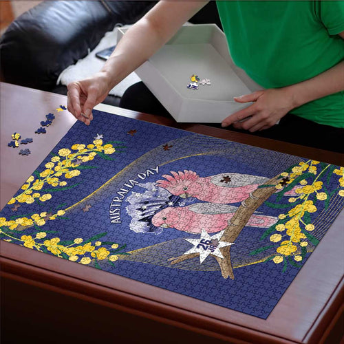 Pink Galah Australia Day Puzzle 26th January Golden Wattle Flag Color - Aussie Hoodie