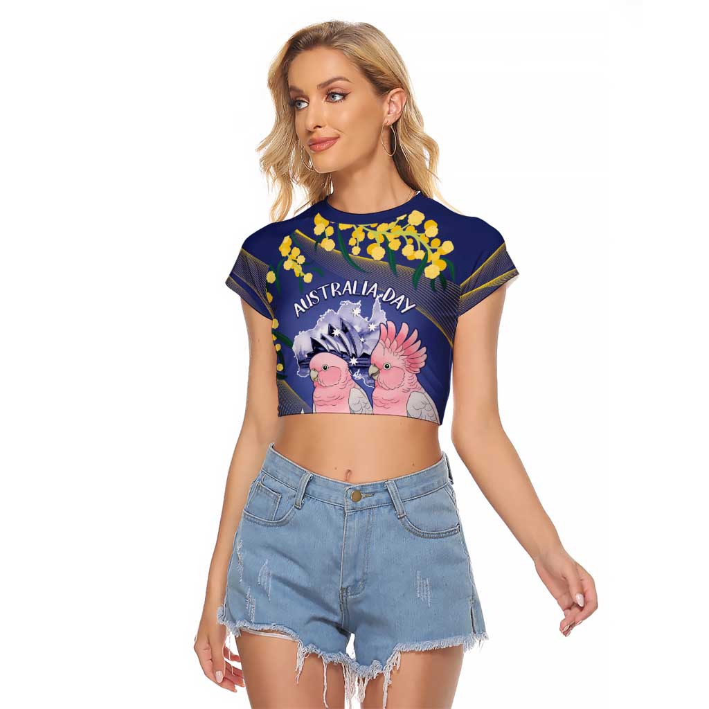 Personalised Pink Galah Australia Day Raglan Cropped T Shirt 26th January Golden Wattle Flag Color - Aussie Hoodie