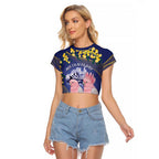 Personalised Pink Galah Australia Day Raglan Cropped T Shirt 26th January Golden Wattle Flag Color - Aussie Hoodie